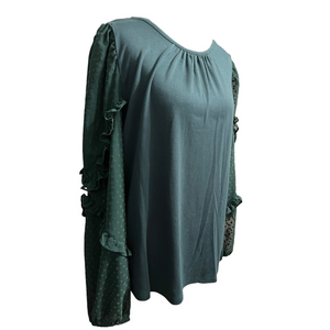 Women's LOFT Dark Green Blouse with Ruffle Sleeves Size L